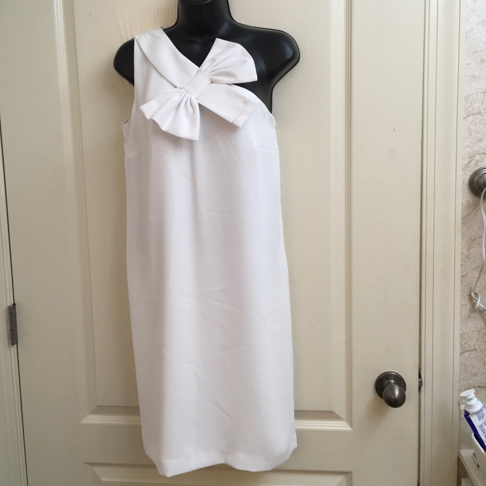 CeCe one Shoulder white dress with bow detail